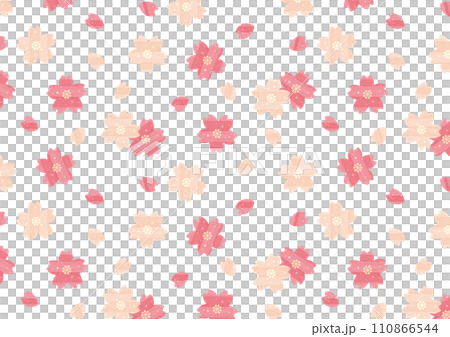 水彩の桜と桜の花びらのパターン背景・壁紙_横 水彩の桜と桜の花びらのパターン背景・壁紙_横 110866544