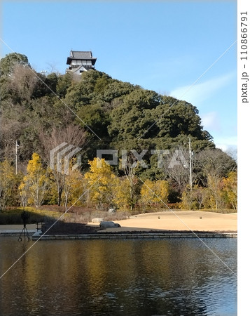 紅葉の間から見える城　冬の犬山城 110866791