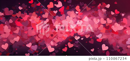 Images for making backgrounds for greeting cards or presentations about fragile love. The illustration filled with little hearts. Spread the whole picture The overall color tone of the image is pink. 110867234