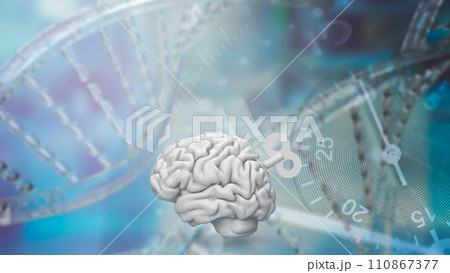 The Human brain with wind up for Medical or Technology concept 3d rendering. 110867377