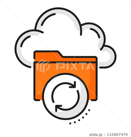 Color database, network server, cloud storage icon. Cloud computing datacenter, SQL database platform or data backup storage center line vector icon with file folder and cloud 110867470