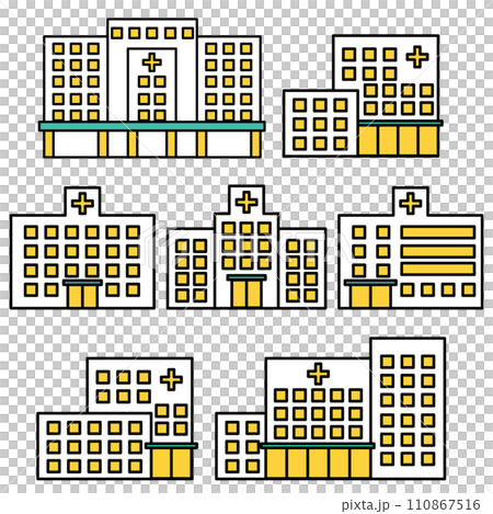様々な病院の建物のシンプルなアイコンセット 110867516