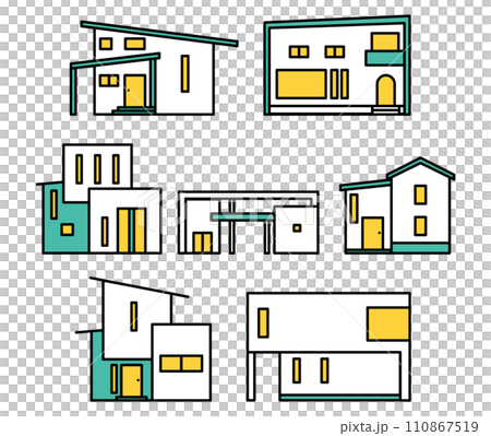 様々な住宅の建物のシンプルなアイコンセットB 110867519