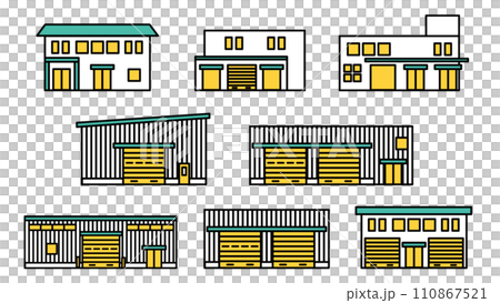 様々な工場の建物のシンプルなアイコンセットA 110867521