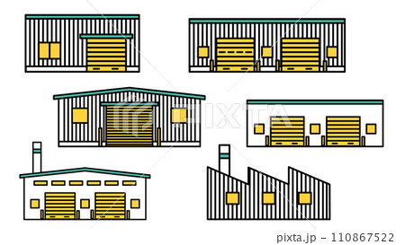 様々な工場の建物のシンプルなアイコンセットB 110867522