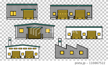 様々な工場の建物のシンプルなアイコンセットB 110867522