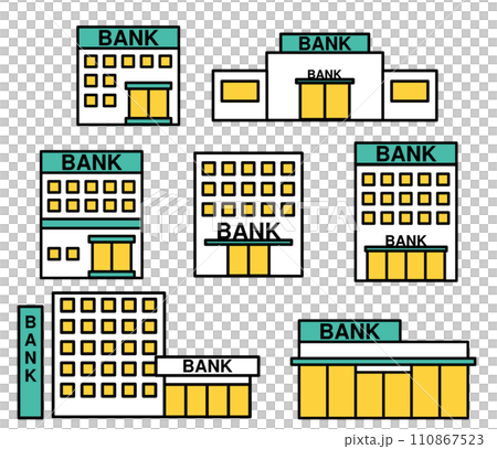 様々な銀行の建物のシンプルなアイコン 110867523
