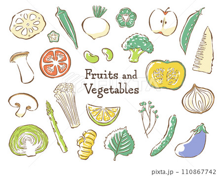 シンプルな手書き野菜セット シンプルな手書き野菜セット 110867742