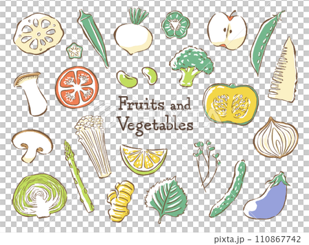 シンプルな手書き野菜セット シンプルな手書き野菜セット 110867742