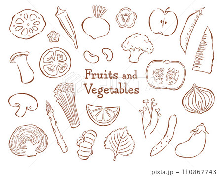 シンプルな手書き野菜セット 110867743