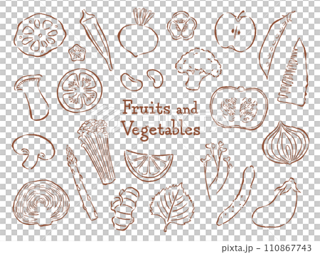 シンプルな手書き野菜セット 110867743