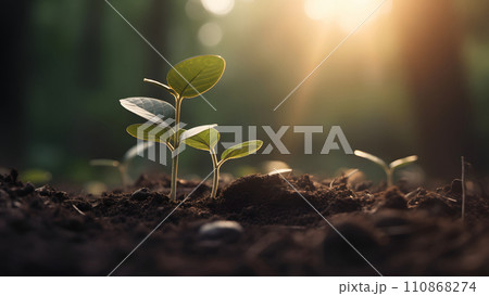 plant growing up on forest floor, neural network generated image 110868274