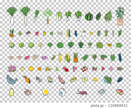 蔬菜、海鮮、加工肉類等食材設定插畫素材 110868931