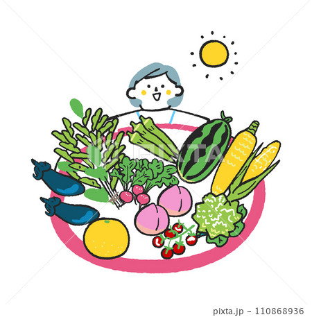 美味しそうな野菜や食材と女性　イラスト素材 110868936