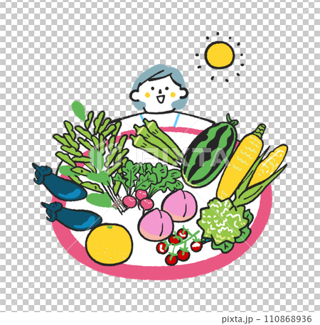美味しそうな野菜や食材と女性　イラスト素材 110868936