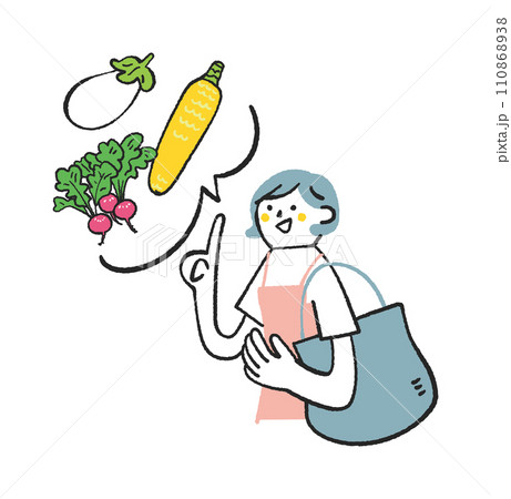 夏野菜をチョイスする女性　イラスト素材 110868938