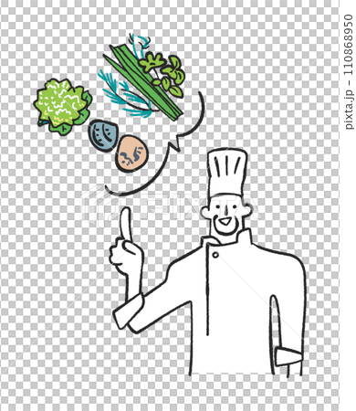 美味しそうな野菜や食材とシェフ イラスト素材	 美味しそうな野菜や食材とシェフ イラスト素材	 110868950