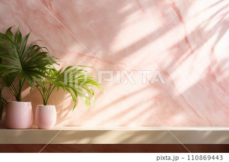 ピンク色の大理石と観葉植物の背景素材02 ピンク色の大理石と観葉植物の背景素材02 110869443