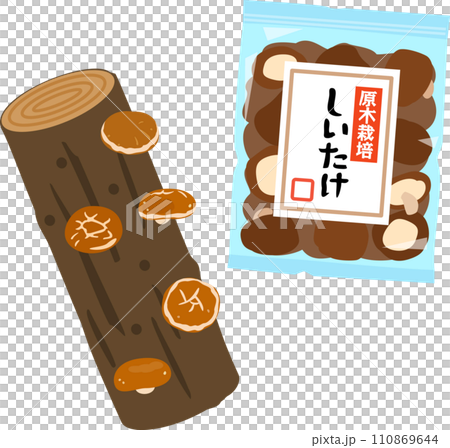 Dried log shiitake mushrooms in bags Dried log shiitake mushrooms in bags 110869644