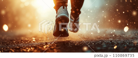 AI-generated content. Sports Concept Photo with Running Human Legs Closeup, Generative AI 110869735