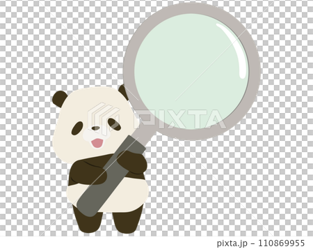 Smiling panda with a magnifying glass 110869955