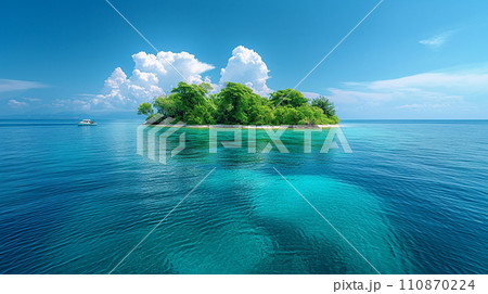 南洋の孤島とヨットと青い海と青い空：精緻CG