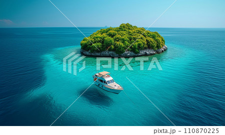 南洋の孤島とヨットと青い海と青い空：精緻CG