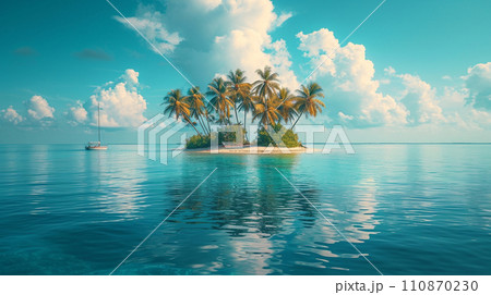 南洋の孤島とヨットと青い海と青い空：精緻CG 110870230