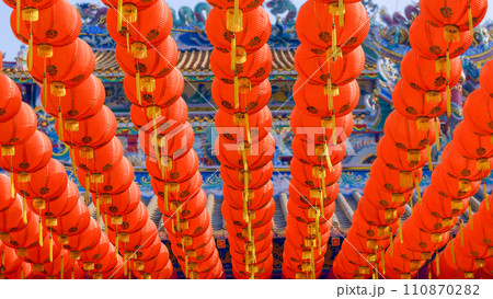 The red lanterns decorated in chinese new year festival at chinatown area. 110870282