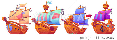 Set of old wooden ships 110870583