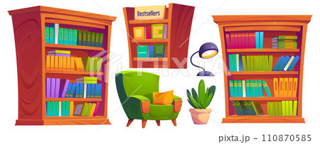 Library furniture set isolated on white background 110870585