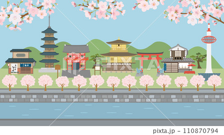 春の京都の街並み（フルHD 16:9サイズ） 110870794