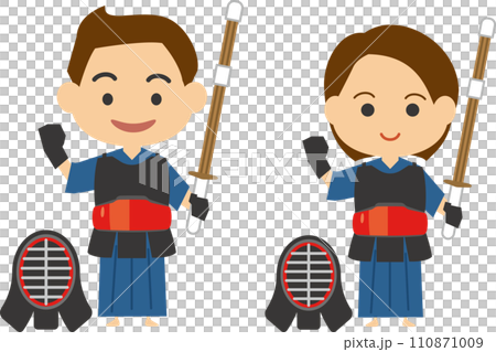剣道防具を着ている男性と女性のイメージイラストセット 110871009