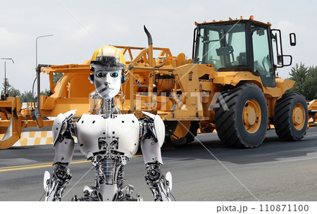 工事現場のロボット　工事現場のアンドロイド　働くロボット　土木　ビジネス　ロボットビジネス 110871100