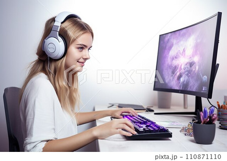 PCでゲームをする女の子03 110871110