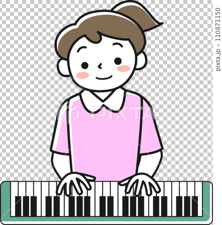 キーボードを演奏する若い女性の上半身 キーボードを演奏する若い女性の上半身 110871150