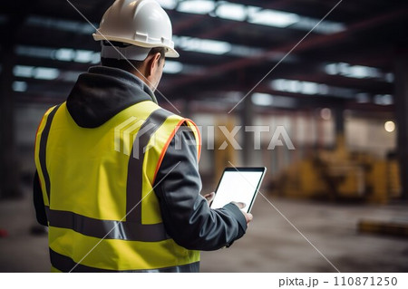 タブレット端末を操作する現場監督01 タブレット端末を操作する現場監督01 110871250