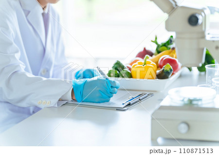 野菜や果物を検査する研究者　管理栄養士 110871513