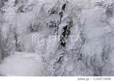 Frozen stream. Beautiful winter nature background. Frost, ice and snow in the winter. Frozen stream. Beautiful winter nature background. Frost, ice and snow in the winter. 110871696