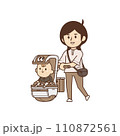赤ちゃんと女性【ロボットとの暮らし・ベビーカー・リラックス・散歩・外出】イラスト 110872561