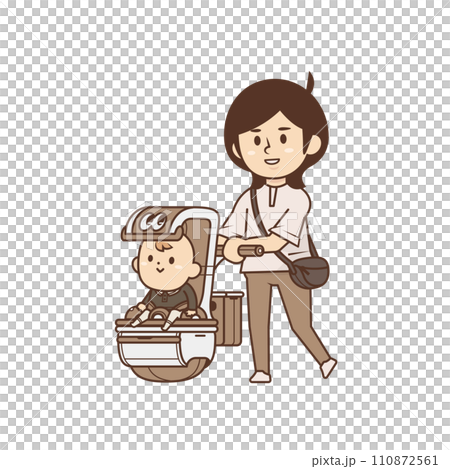 赤ちゃんと女性【ロボットとの暮らし・ベビーカー・リラックス・散歩・外出】イラスト 赤ちゃんと女性【ロボットとの暮らし・ベビーカー・リラックス・散歩・外出】イラスト 110872561