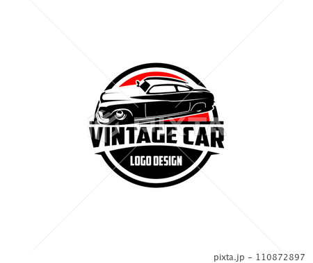The premium silhouette design of the 1949 Mercury Caupe. features a stunning view from the side against a red background. best for logo, badge, emblem, icon, sticker design. available in eps 10 110872897
