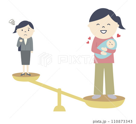 仕事より育児を優先するお母さんのイラスト 110873343
