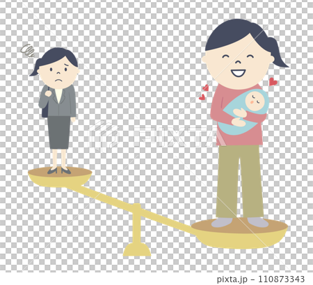 Illustration of a mother who prioritizes childcare over work 110873343