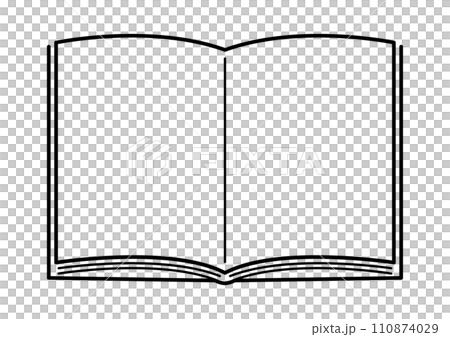 開いた本のシンプルな白黒イラスト 開いた本のシンプルな白黒イラスト 110874029