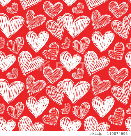 Fun pink and white abstract line doodle hearts seamless pattern. tile 110874698
