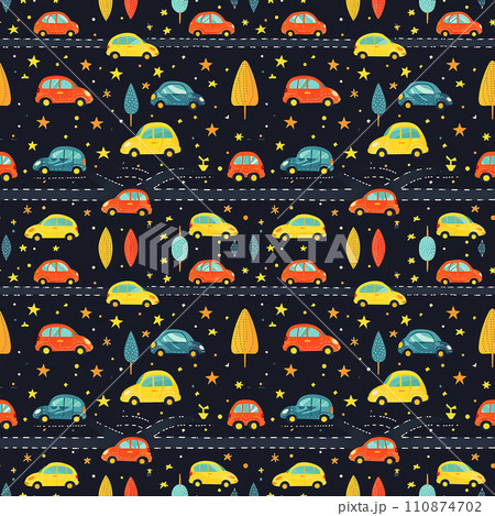 cute cartoon childish cars background tile 110874702