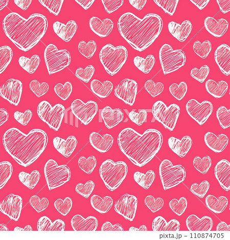 Fun pink and white abstract line doodle hearts seamless pattern. tile Fun pink and white abstract line doodle hearts seamless pattern. tile 110874705