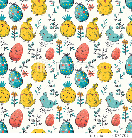 cute easter doodle childish background tile 110874707