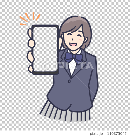 身穿制服的微笑女學生展示她已看到和收到的通知 110875045
